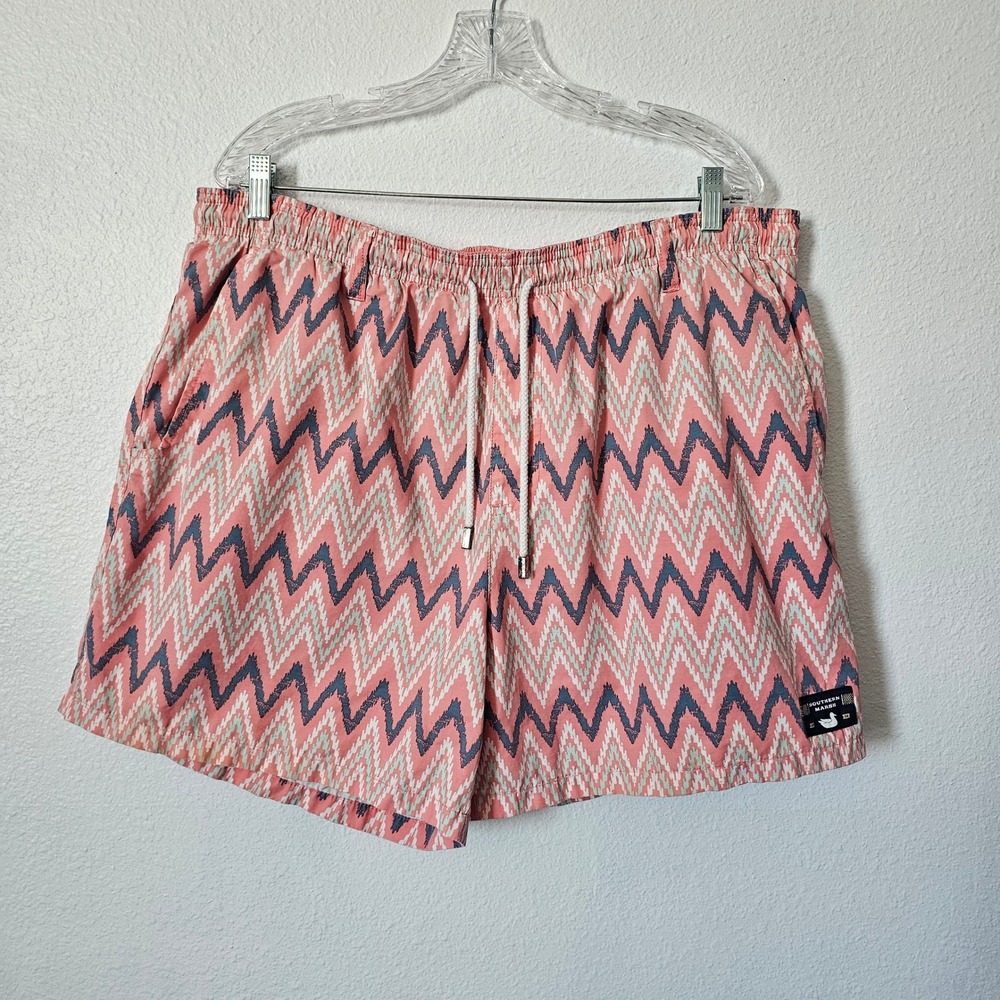 Southern Marsh Mens Swim Trunks Salmon Pink Blue Chevron Zig Zag Mesh Lined 2X